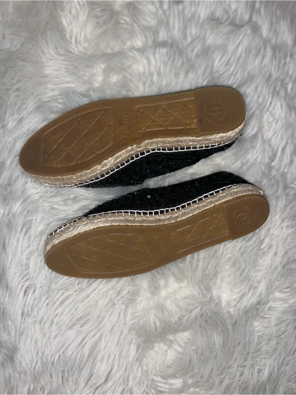 Authentic CHANEL Black Sequin & Patent Cap-Toe Espadrille Flats - Picture 6 of 6